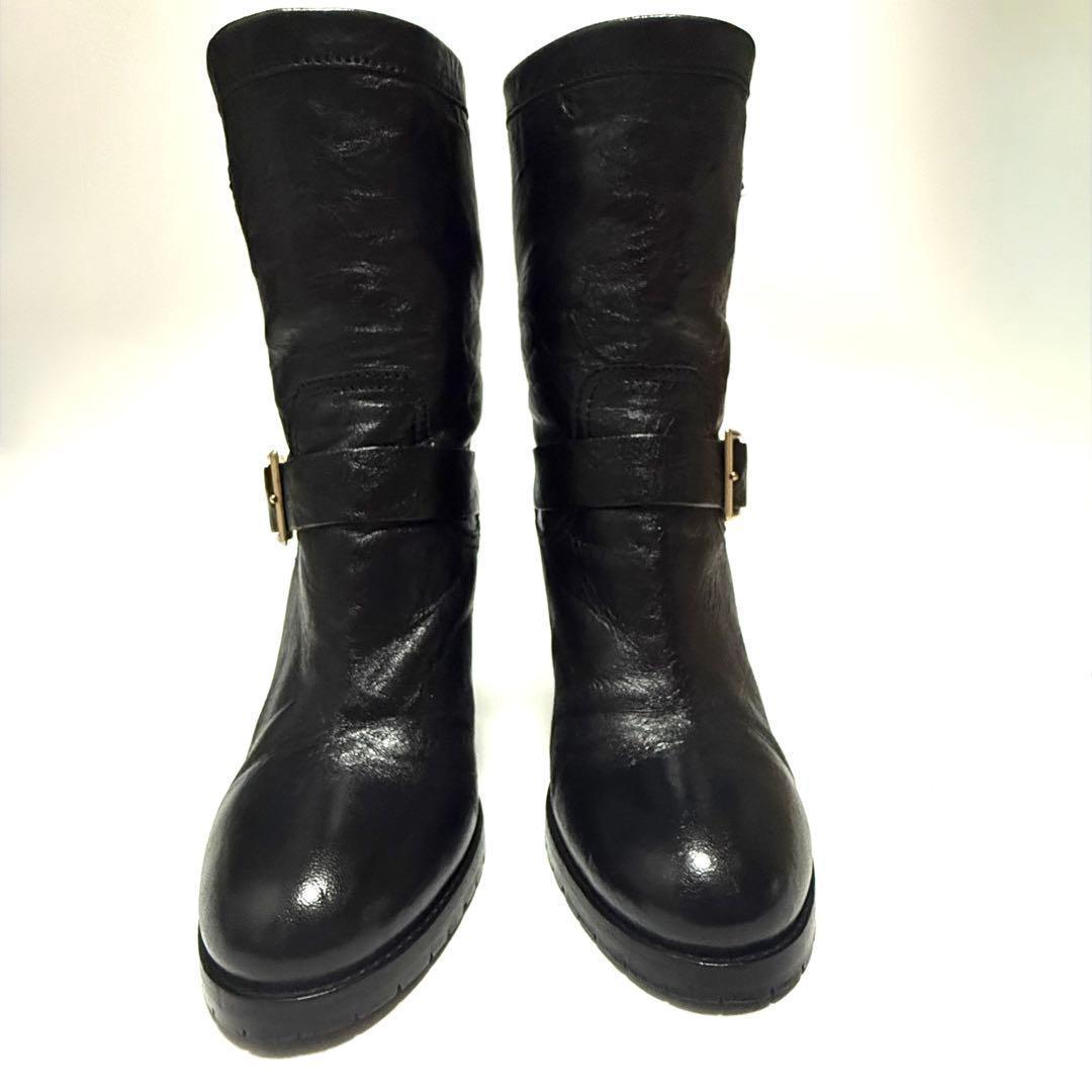 ジミーチュウ エンジニアブーツ サイズ38 1/2 サイドベルト ゴールド