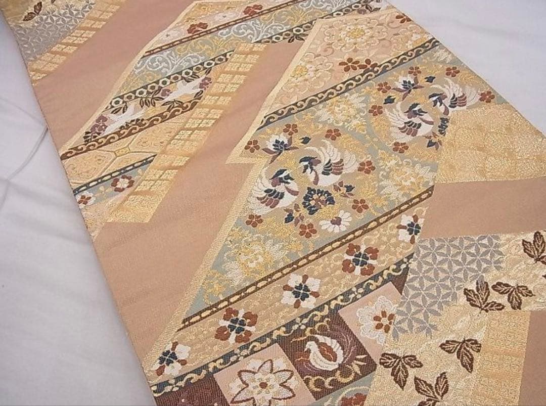 振袖 フルセット6点サイズS〜M 駒刺繍 扇面鳳凰花車文 暈し染め 金彩