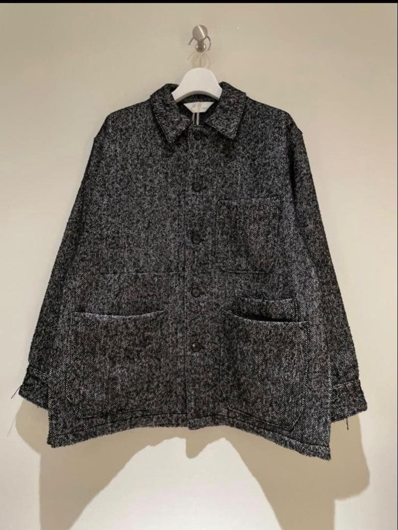 ジャケット・アウター ANCELLM Herringbone Wool Coverall ANCELLM / Damage Wool Herringbone Coverall (White x Black) – Tree
