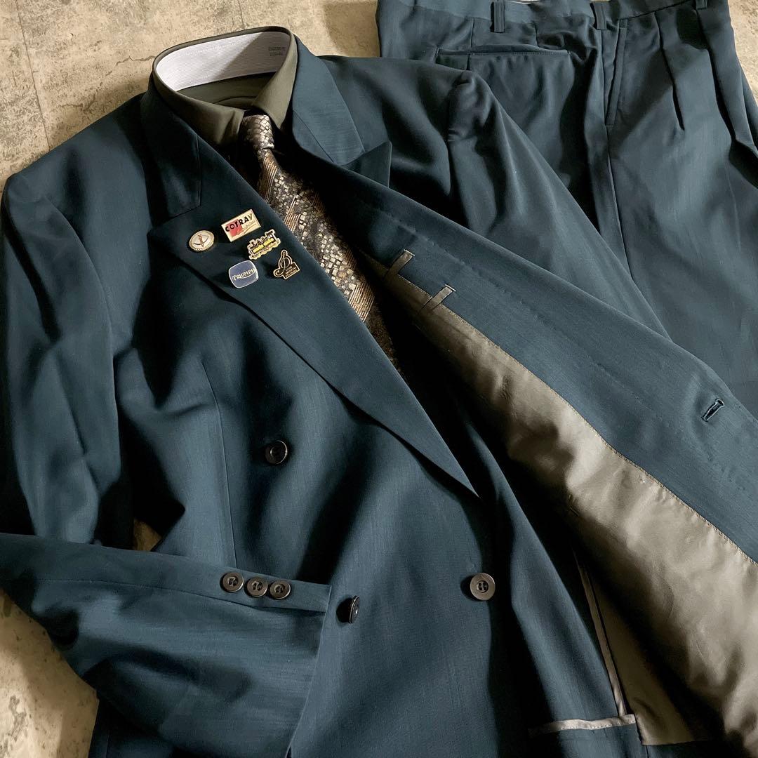 希少 クラシックティール ダブルブレストスーツ × TIFFANY ネクタイ