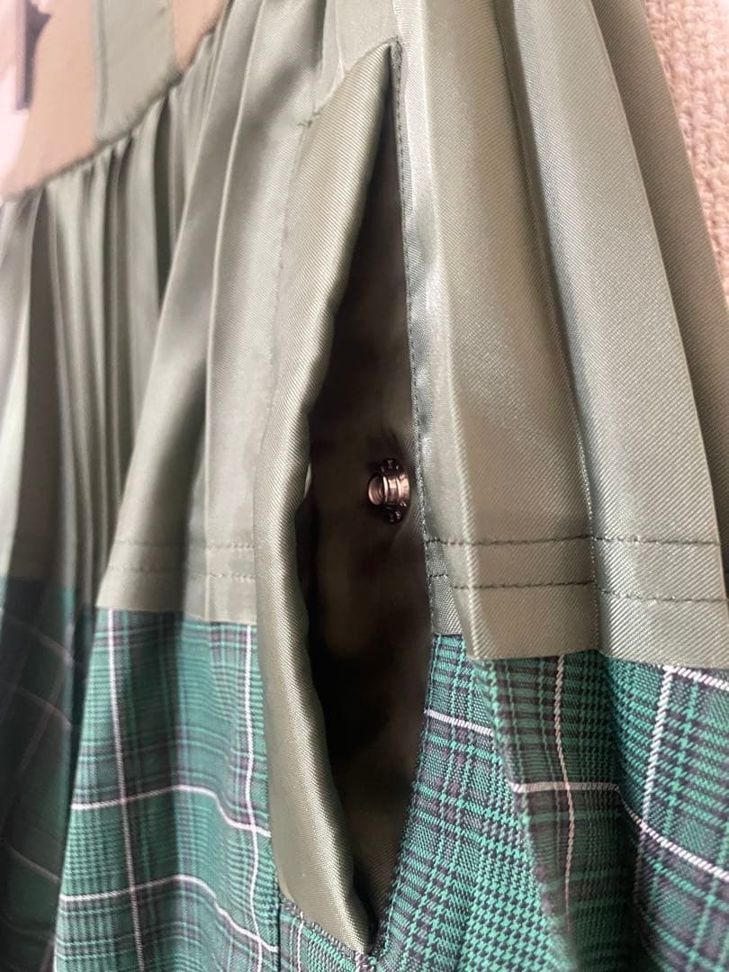 sacai ドッキングプリーツスカート 22-05991 グリーン系チェック柄