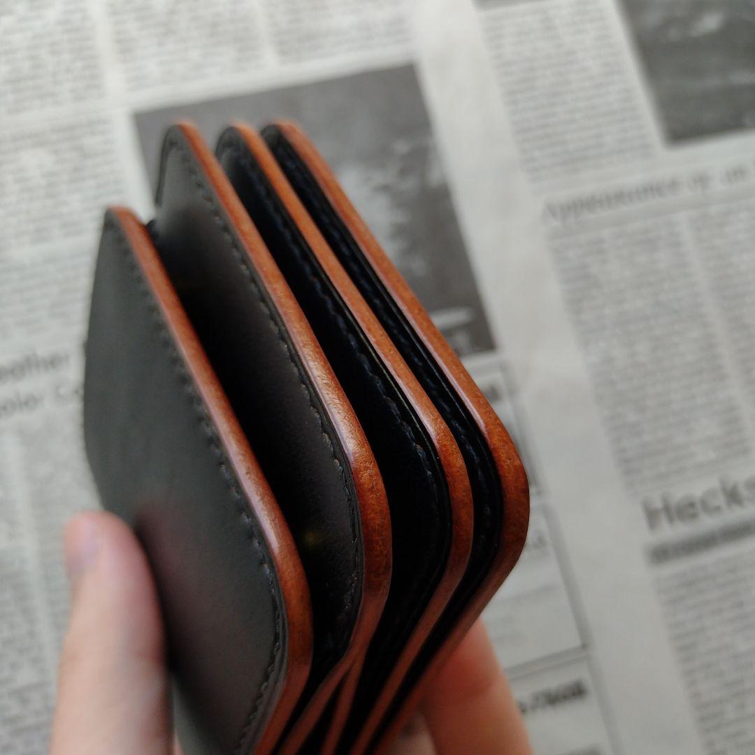 茶芯 3層 ショートトラッカー ウォレット 栃木レザー ハンドメイドの