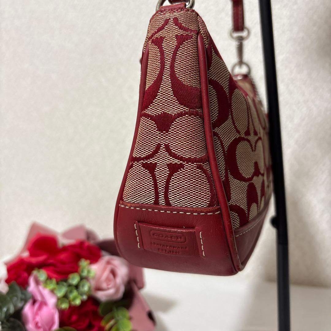 希少 COACH コーチ シグネチャー レッド アクセサリーポーチ 6094