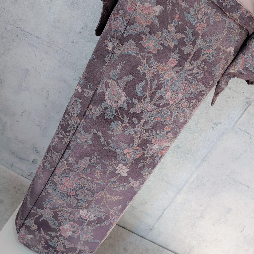 小紋 フルセット 着物 正絹 更紗 暗紫 花 縮緬 おしゃれ D2 - メルカリ