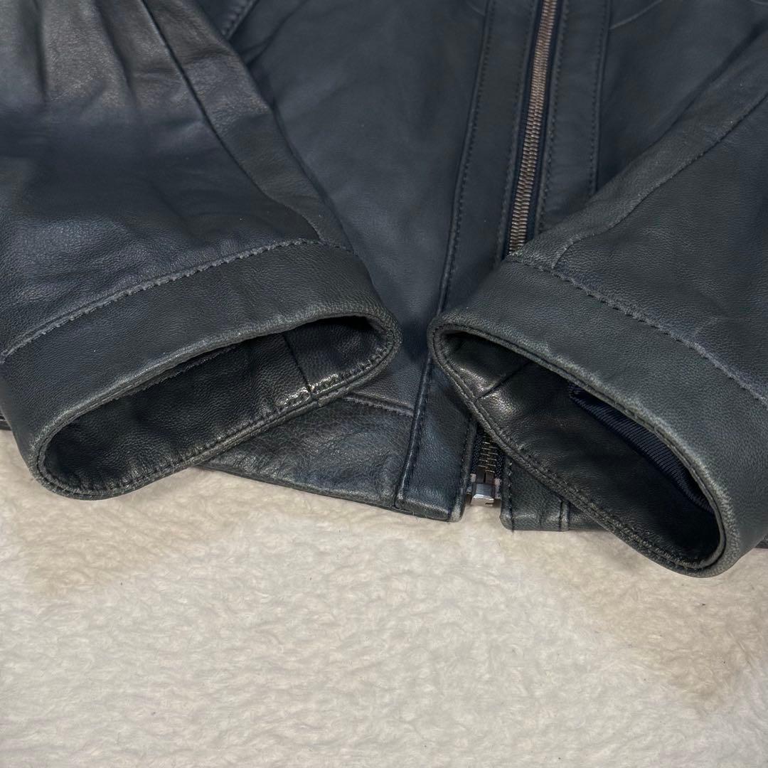 希少カラー ネイビー系 ヒューゴボス シングルライダースジャケット 羊