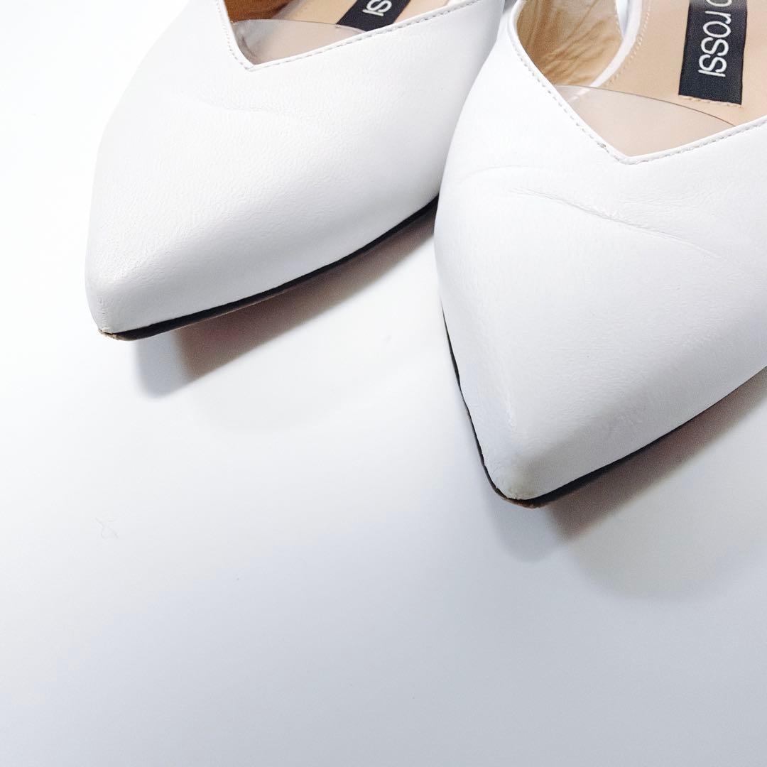 《美品》セルジオロッシ フラットパンプス ストラップ ホワイト 35.5