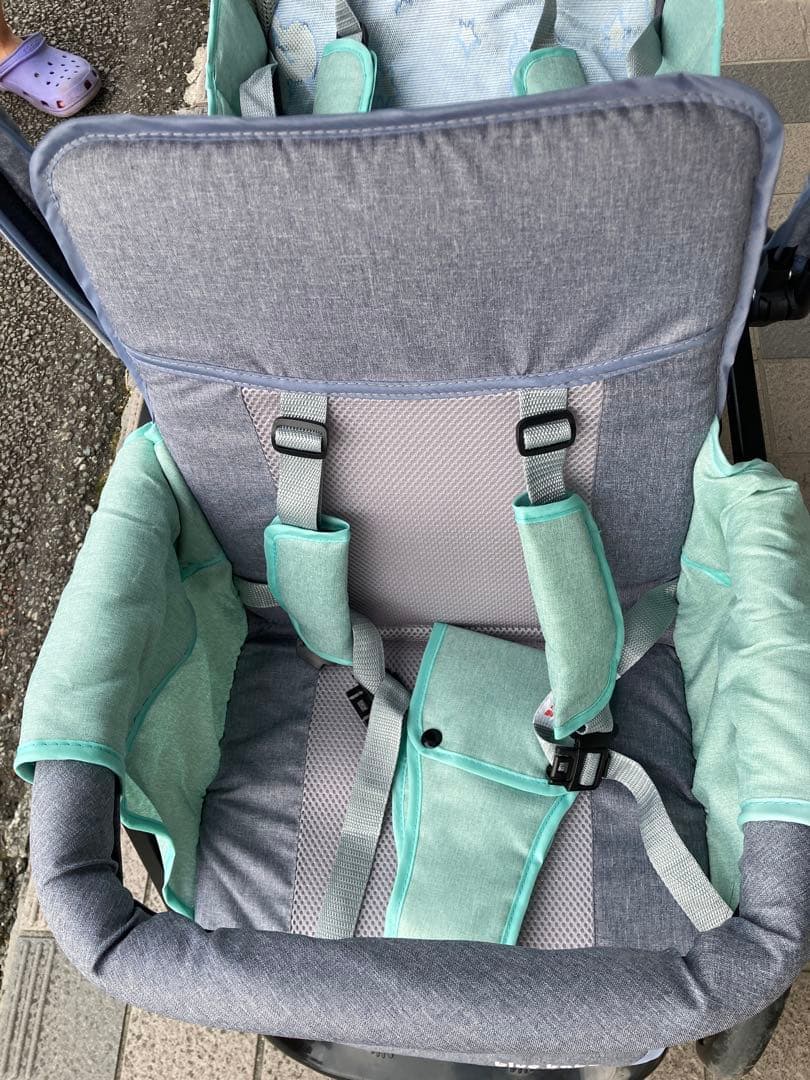 blue baby 二人乗りベビーカー グレー/ミント - メルカリ