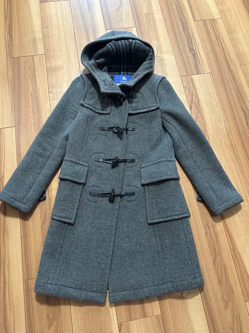 バーバリーブルーレーベル ウールダッフルコート ノバチェック ロングコート 36 バーバリー ブルーレーベル ロングダッフルコート ノバチェック