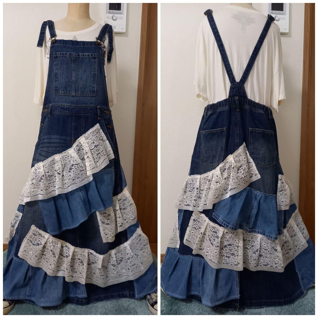 セール　デニムリメイク　フリフリフリルサロペット　一点物 リジェイ＆スプル Re-J&SUPURE デニムフリルサロペット （黒