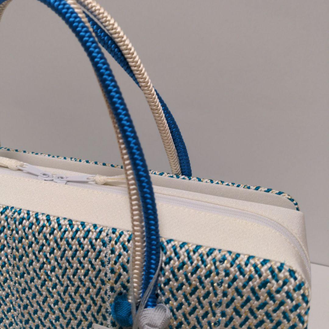 和装バッグ かぶせ 七宝つなぎ シルバー 利休バック ガード加工済 衿秀