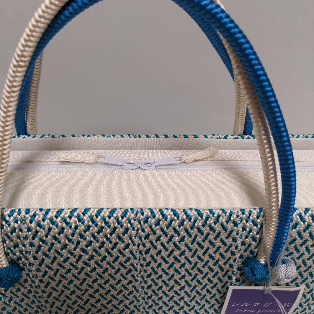 和装バッグ かぶせ 七宝つなぎ シルバー 利休バック ガード加工済 衿秀