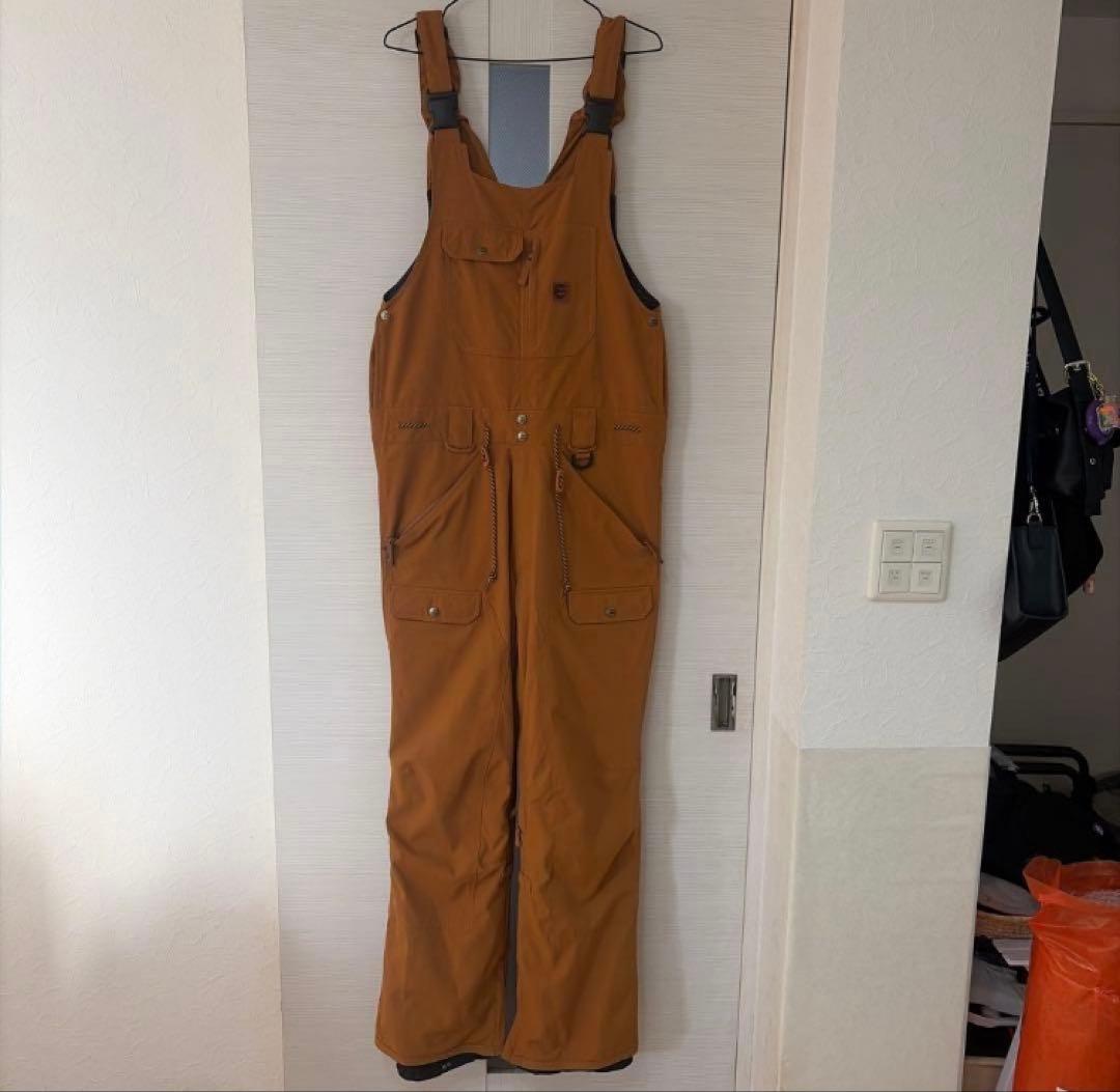 美品】BILLABONG 上ネイビー ビブパンツ マスタード 上下セット M