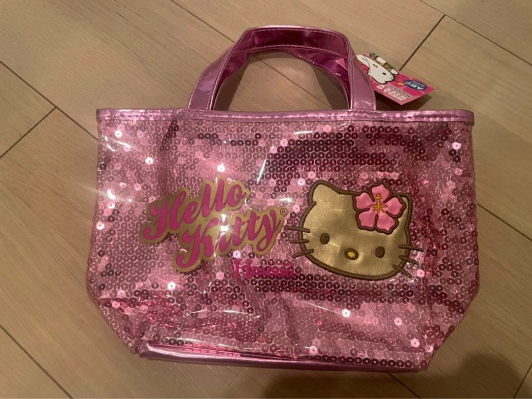 本日価格　レア　新品タグ付き　ガングロハローキティ　スパンコール ハンドバッグ タグ付き ハローキティ ハワイ 日焼け ガングロキティ ストラップ