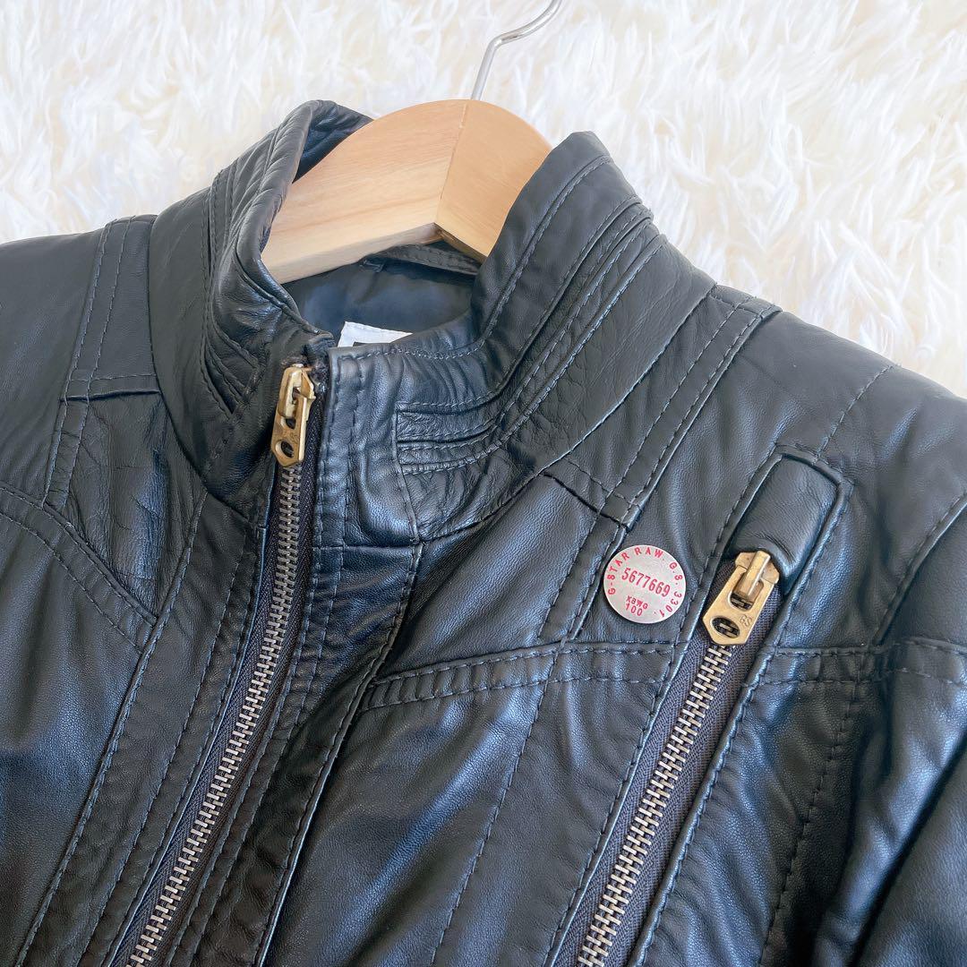 美品】ジースターロゥ レザーボンバージャケット 牛革 リブ 金ボタン