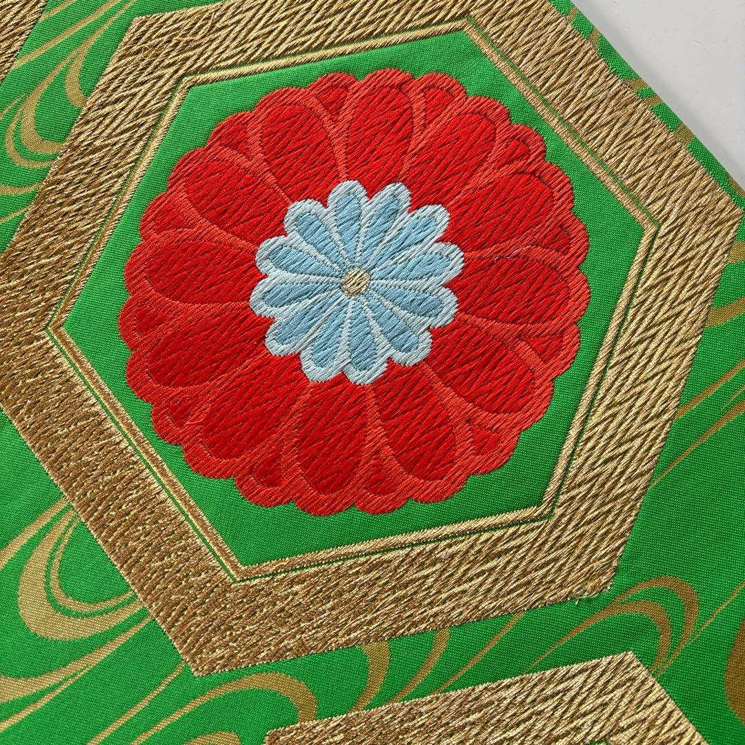 正絹 緑色 花柄 名古屋帯 - メルカリ