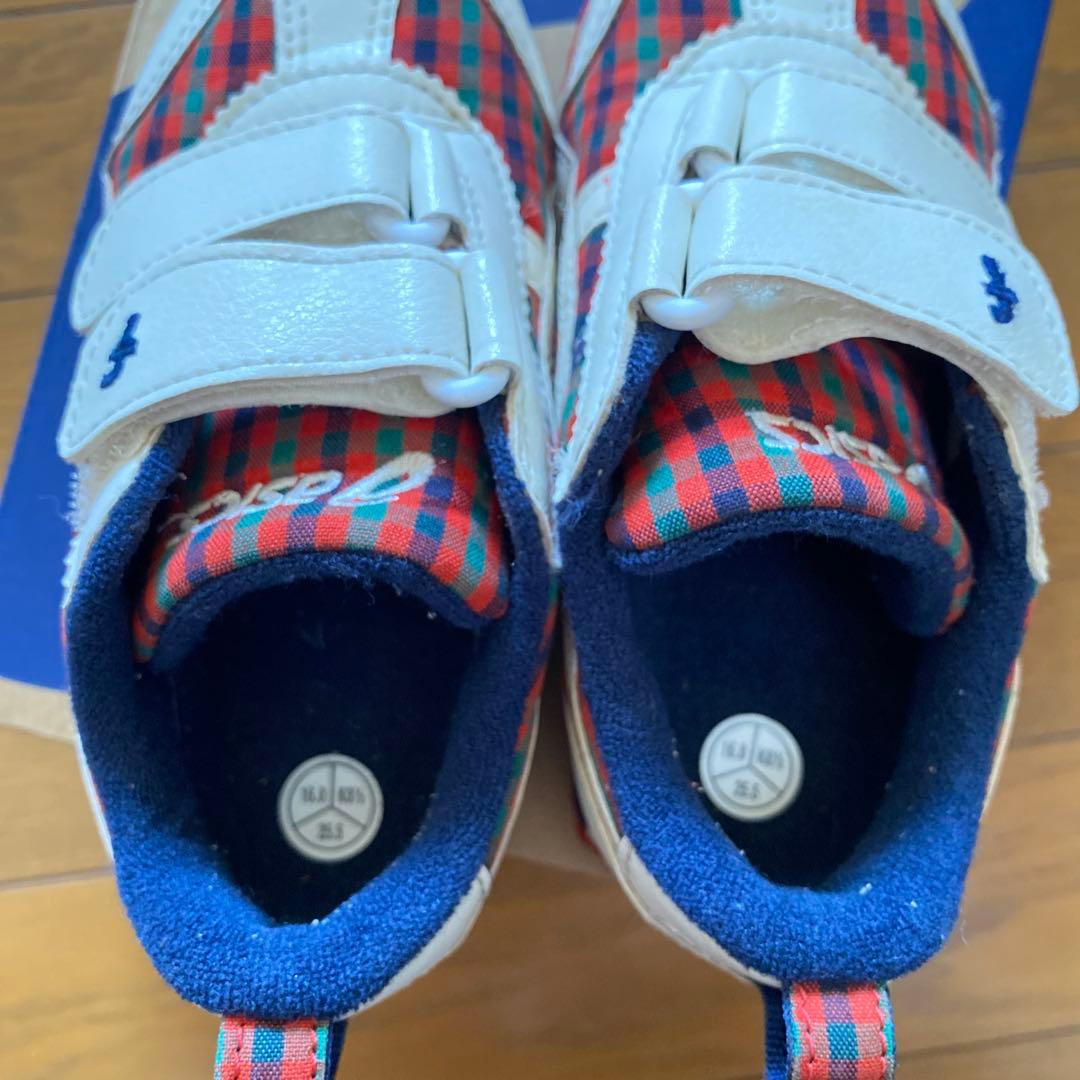 16cmファミリア アシックス キッズ スニーカー 赤チェック asics
