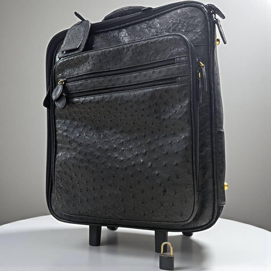 【JRA認定・希少】オーストリッチ キャリーケース 高級レザー 黒 ビジネス サタプラ1位受賞】BRIGHTECH ブライテック スーツケース Sサイズ 機内