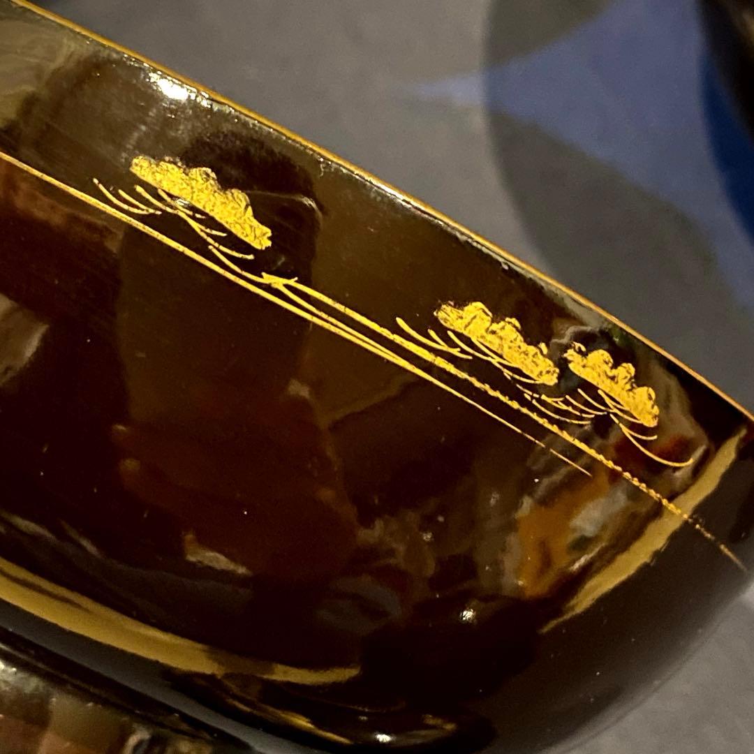 時代物骨董 木製漆器吸物椀七客 蒔絵・黒内朱 源氏物語 松風・葵