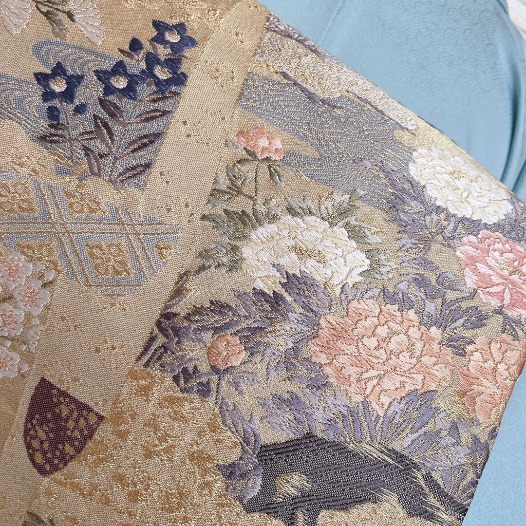 色無地 フルセット 唐草地紋 水色 シンプル 礼装 カジュアル 着物 I9