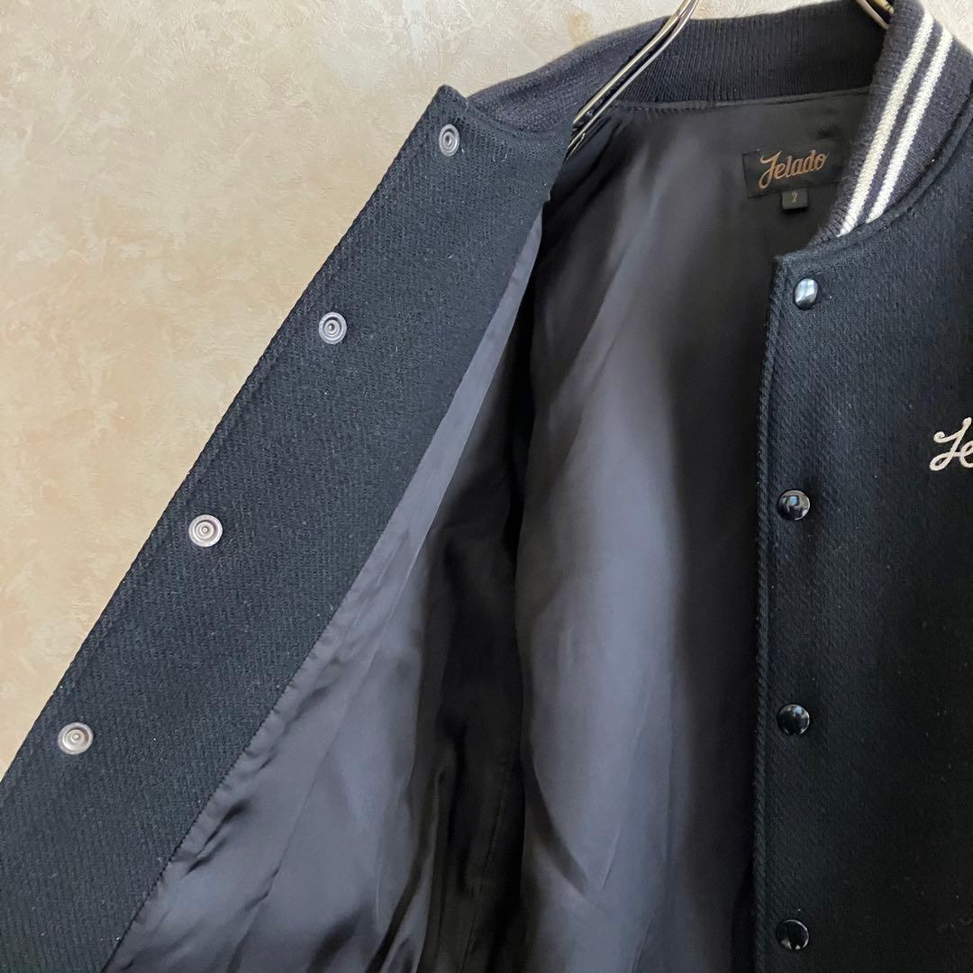 ジェラード 50's復刻 \"SINNERS\" チェーン刺繍 本革袖スタジャン 黒