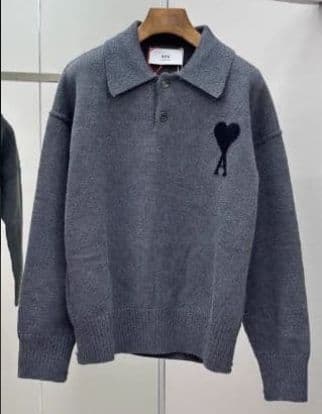 新品 AMI PARIS グレー ニットポロシャツ ハート刺繍 Mサイズ - メルカリ