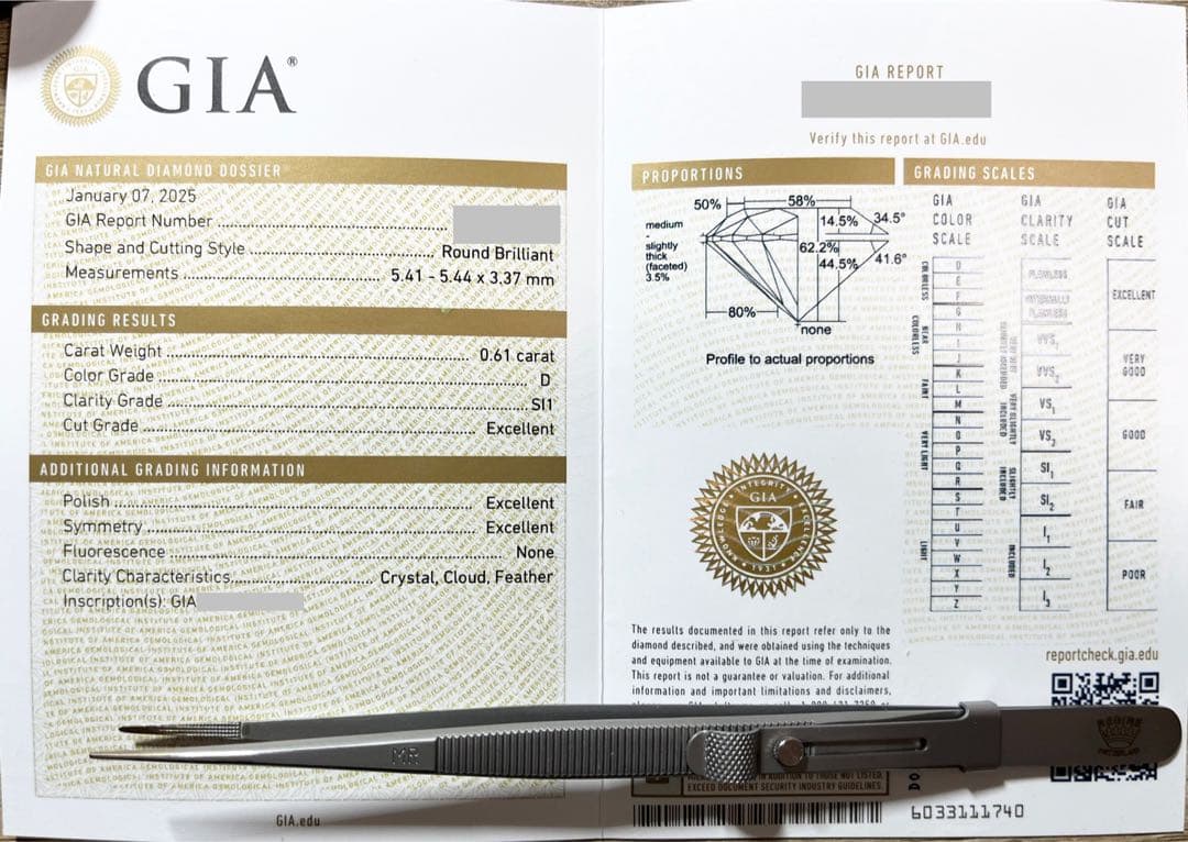 希少 type2A 天然ダイヤモンド D SI1 3ex 0.6ct