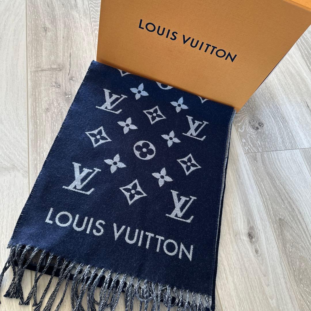 値下げ❤️早いも勝ち！美品！ルイヴィトン•マフラー•紺色•男女 - メルカリ