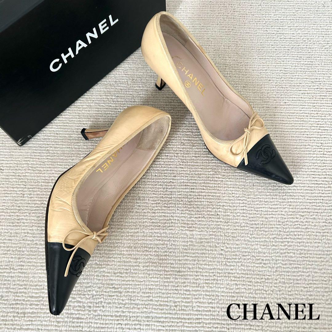 CHANEL シャネル パンプス ココマーク バイカラー 24cm 37 未使用品》CHANEL シャネル ココマーク パンプス バイカラー ベージュ