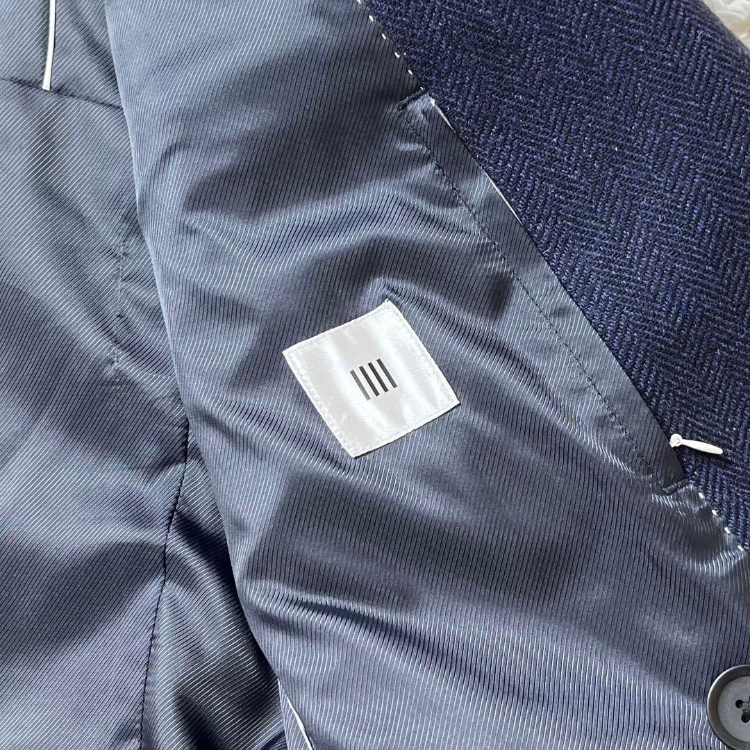 美品 スーツセレクト ダブルチェスターコート ヘリンボーン ネイビー S