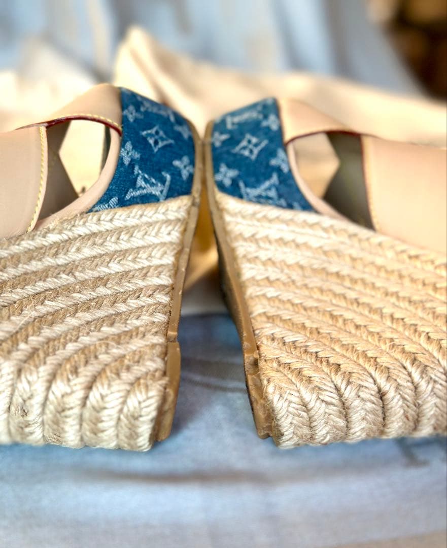 《正規品》ルイヴィトン ウエッジサンダル デニム　モノグラム 35 本物