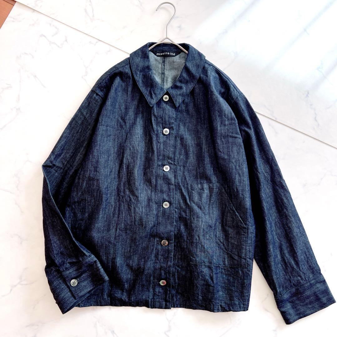 美品】 ミズイロインド デニム コンパクト シャツ インディゴ