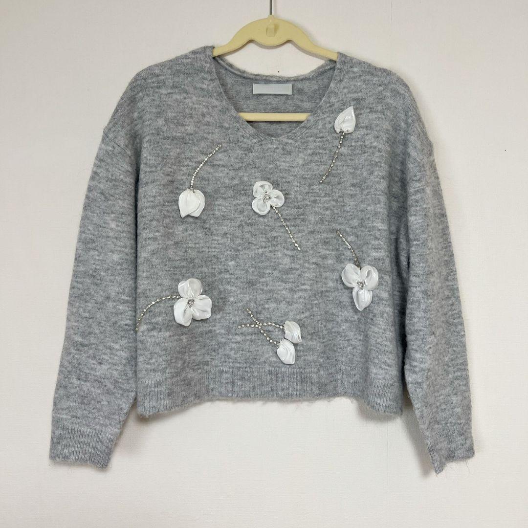 CELFORD セルフォード フラワーモチーフビジューニットプルオーバー