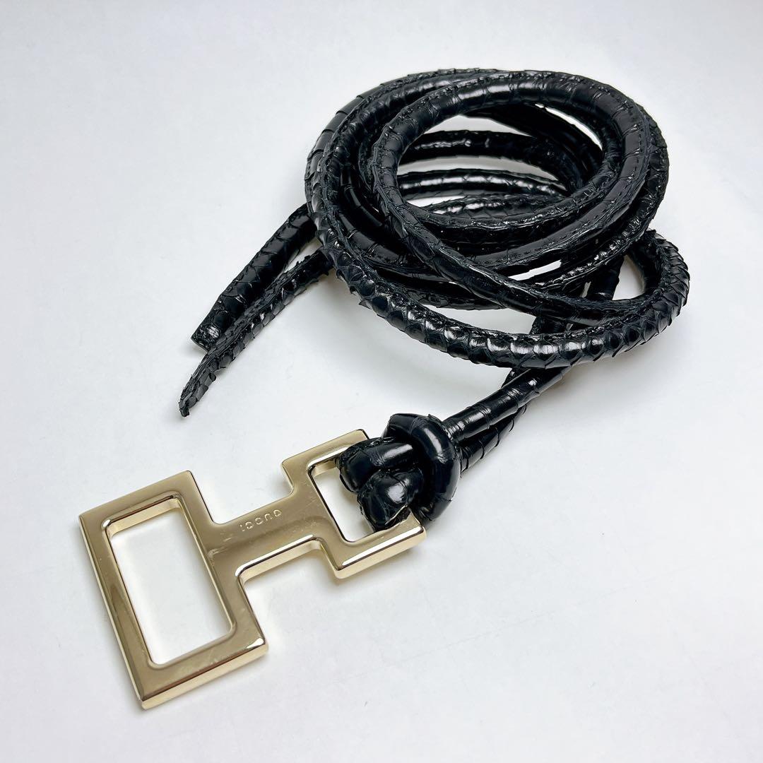 グッチ　ウエストマーク　ロープ　ベルト　ブラック　パイソン 本革 パイソン ベルト ブラック 黒 : ダブル・アート - 通販 - Yahoo