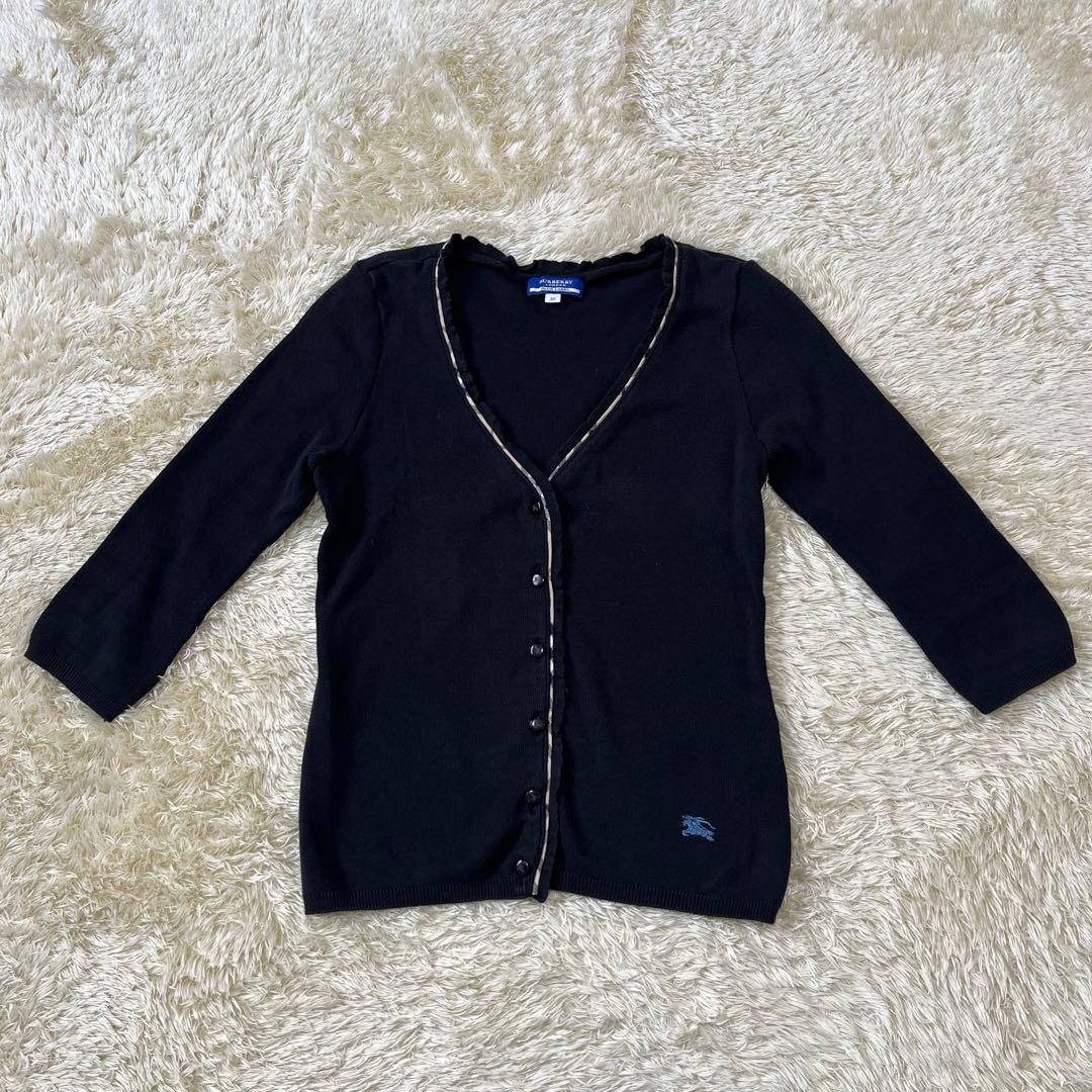 BURBERRY バーバリーブルーレーベル ノバチェック カーディガン 黒 38