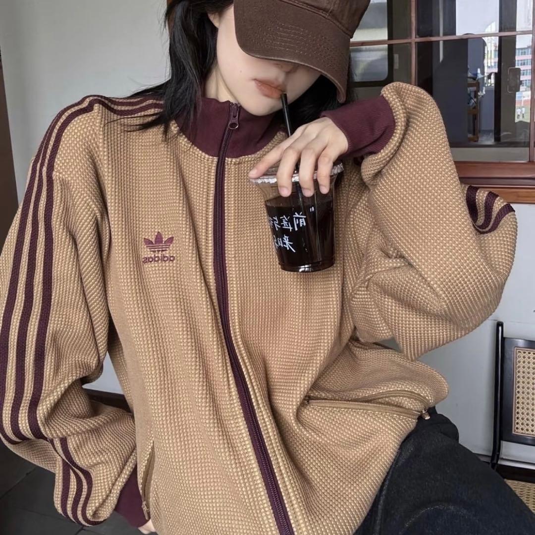 海外限定カラー2XL⭐️adidasワッフルニットトラックトップ ブラウン