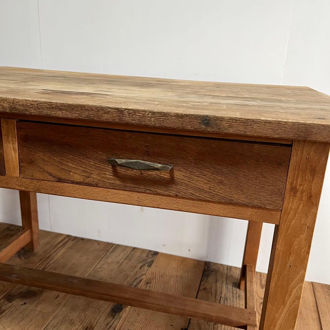 アンティーク テーブル 栗材 ナラ オーク シャビー 無塗装 古道具 《送料込》
