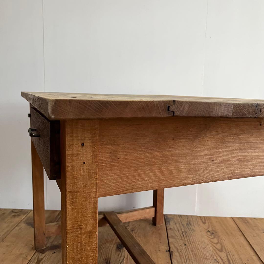 アンティーク テーブル 栗材 ナラ オーク シャビー 無塗装 古道具 《送料込》