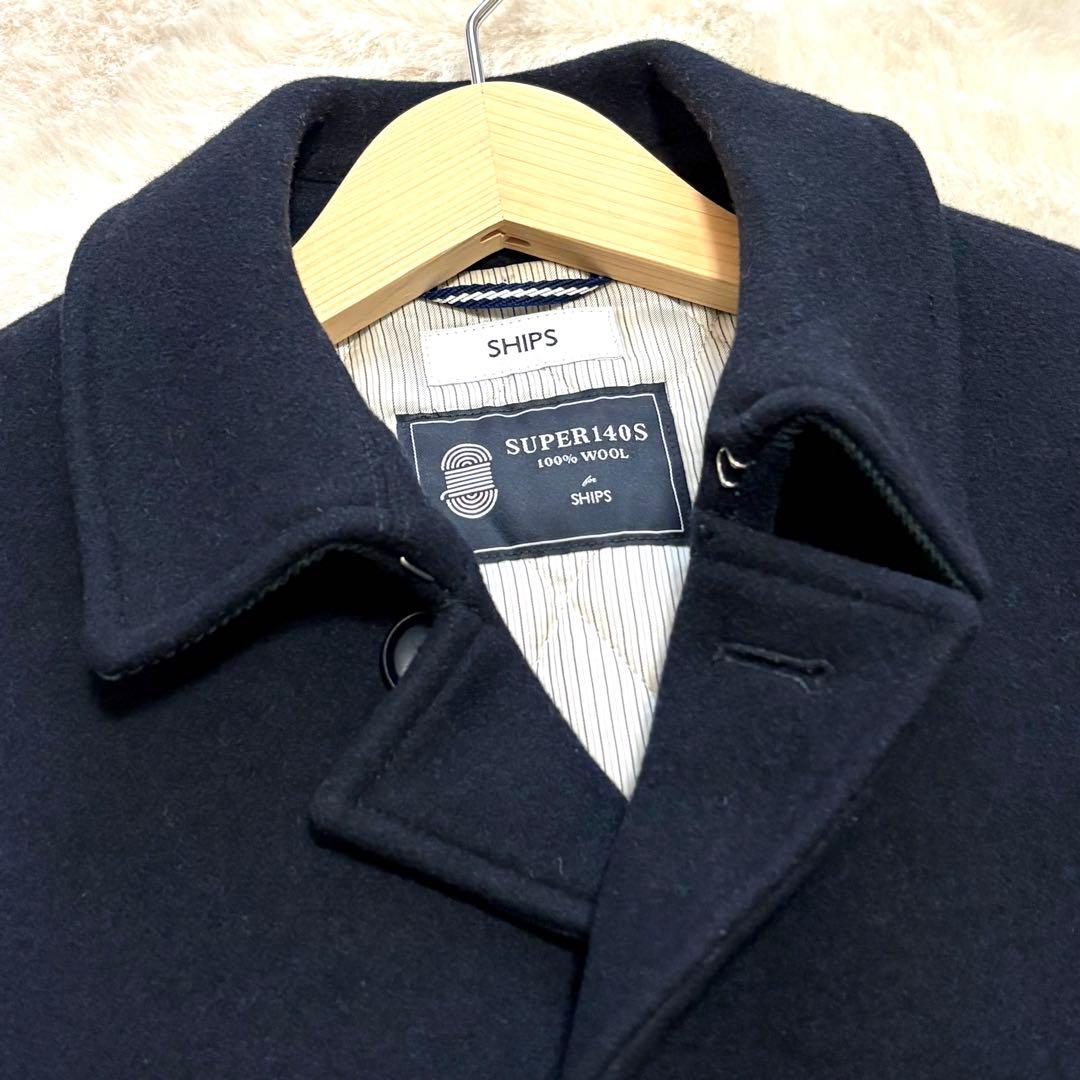 美品✨シップス チェスターコート スーパー140S キルティング ネイビー