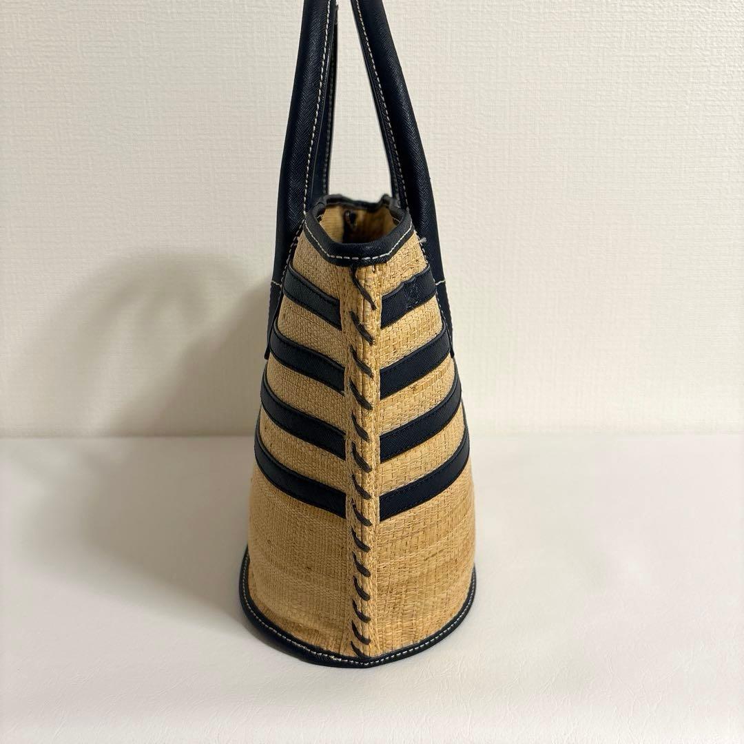 Tory Burch ストライプ かごバッグ ネイビー