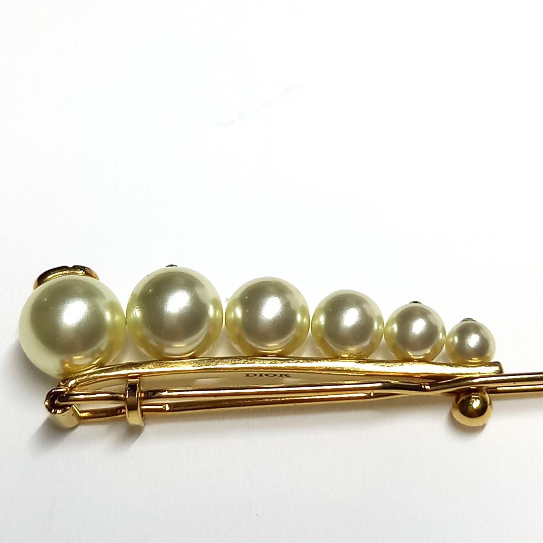 極美品 DIOR ディオール バレッタ ヘアクリップ ヘアピン パール ロゴ