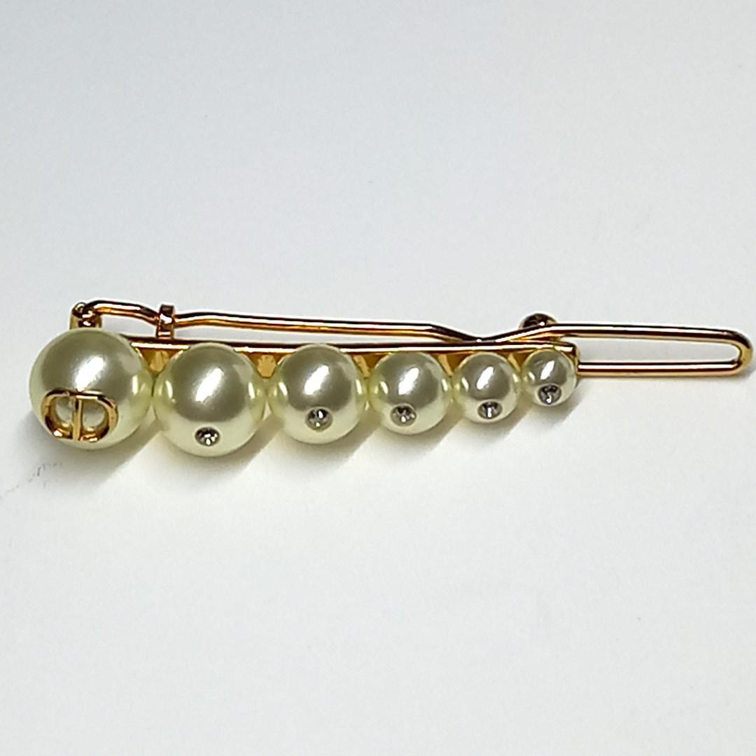 極美品 DIOR ディオール バレッタ ヘアクリップ ヘアピン パール ロゴ