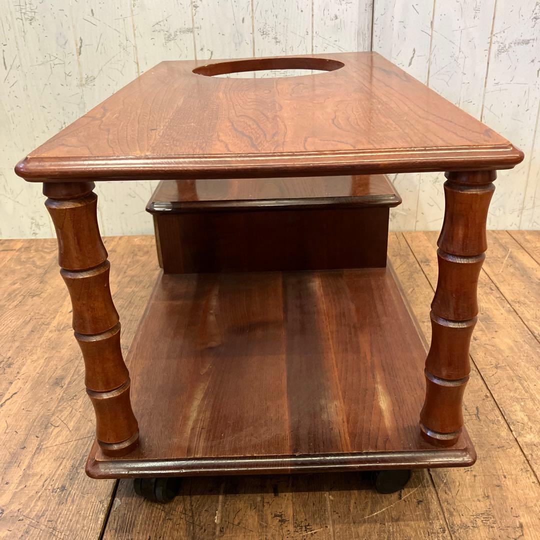 昭和レトロ 木製 小物収納 引き出し付 キャスター付き お座敷ワゴン