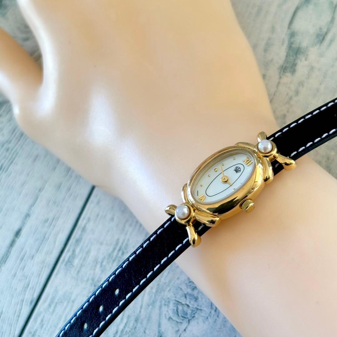 電池交換済】MIKIMOTO ミキモト 腕時計 パール オーバル調 ゴールド