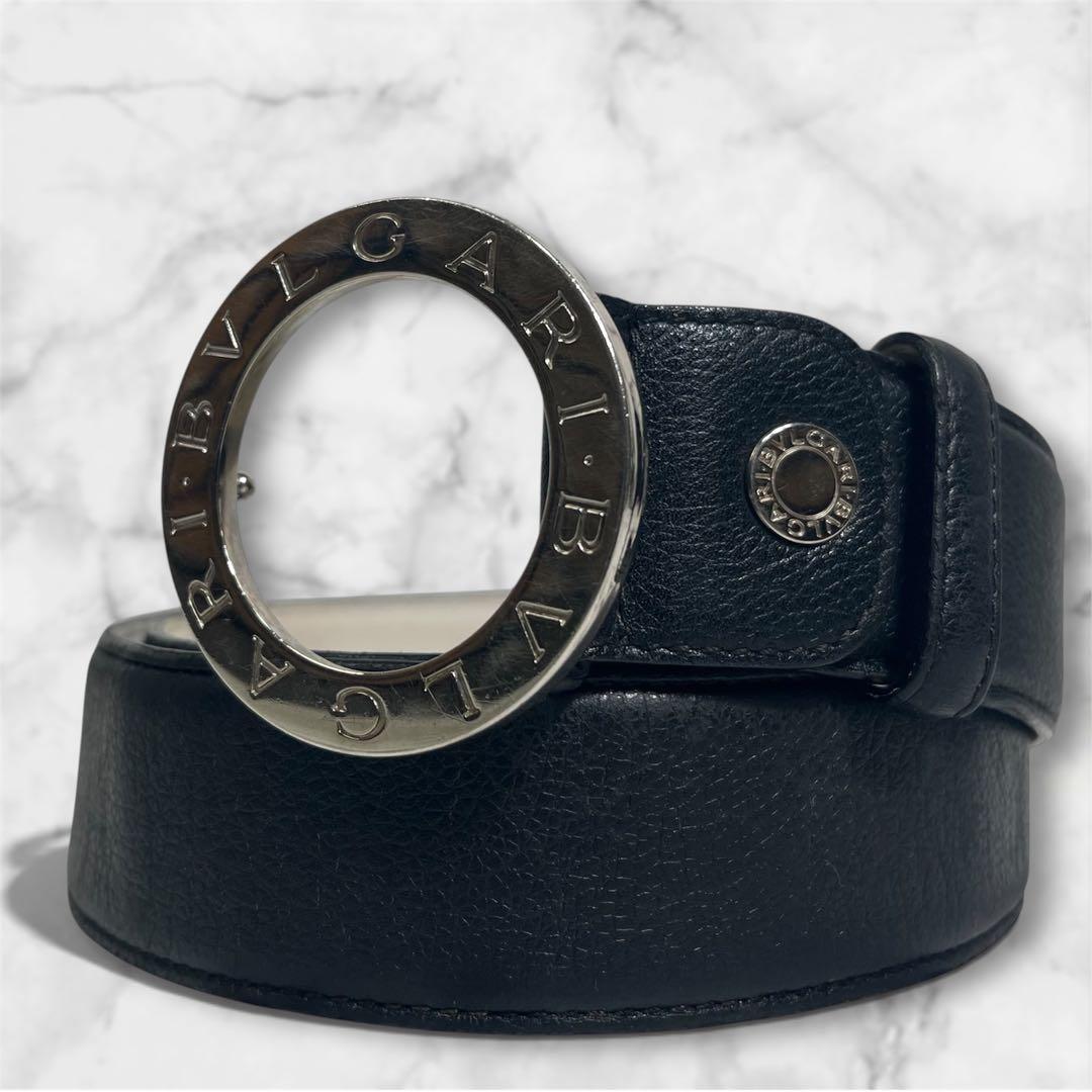 noriわんこ(=∵=)/ BVLGARI レザーベルト　サークルロゴ 中古・古着通販】BVLGARI (ブルガリ) サークル ロゴ ベルト ブラック
