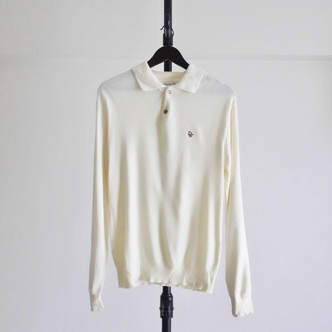 1980s Christian Dior ウールニットポロシャツ クリーム M