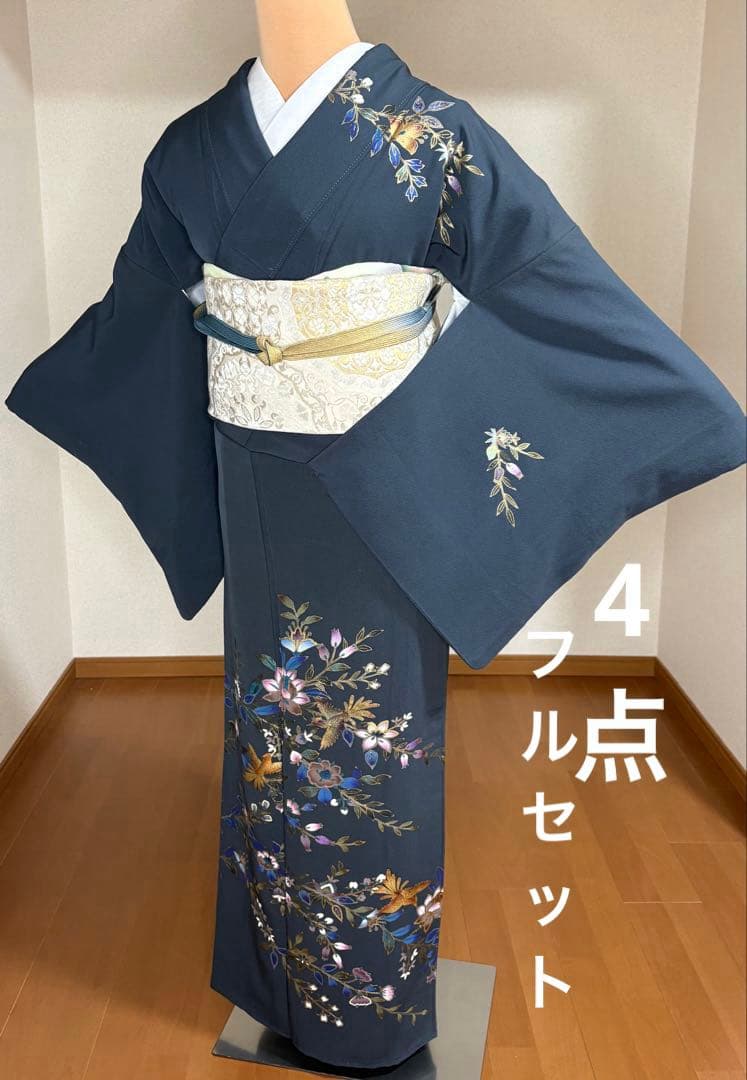 4点フルセット　正絹訪問着　袋帯　帯揚げ　帯締め フォーマル4点フルセット 正絹訪問着 袋帯 帯締め帯揚げ｜Yahoo!フリマ