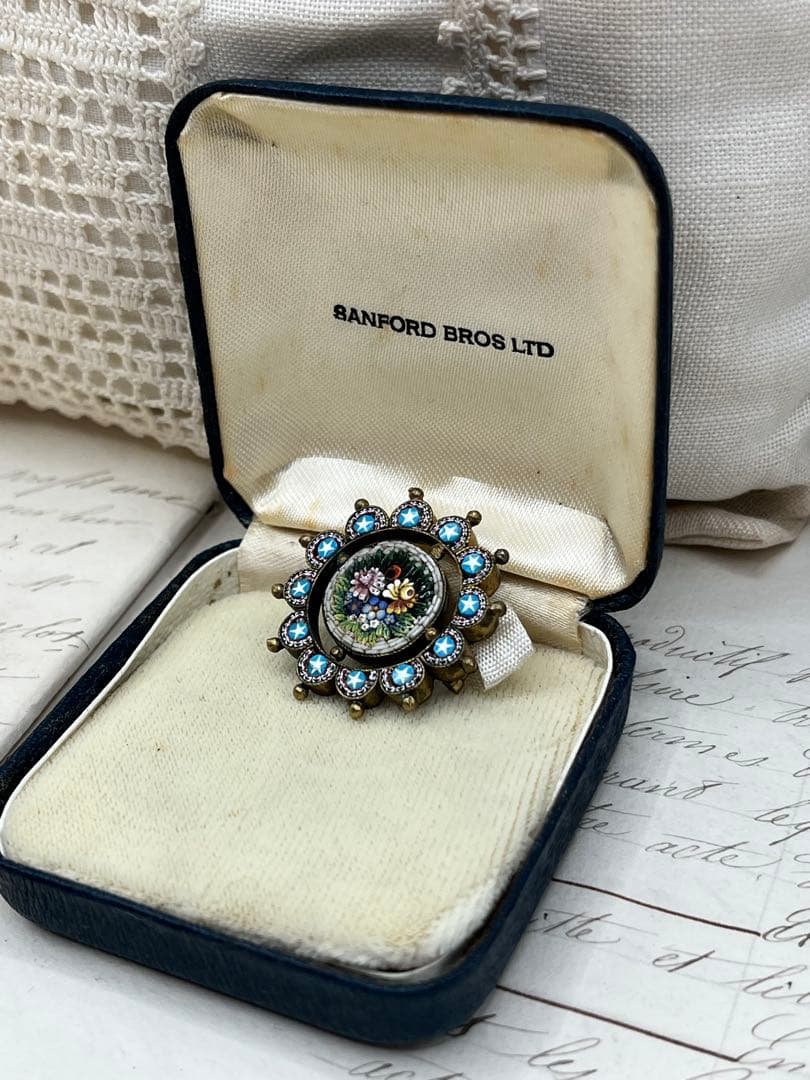 PANDESOIL-イタリアヴィンテージ マイクロモザイクブローチ ブルー 星⭐︎