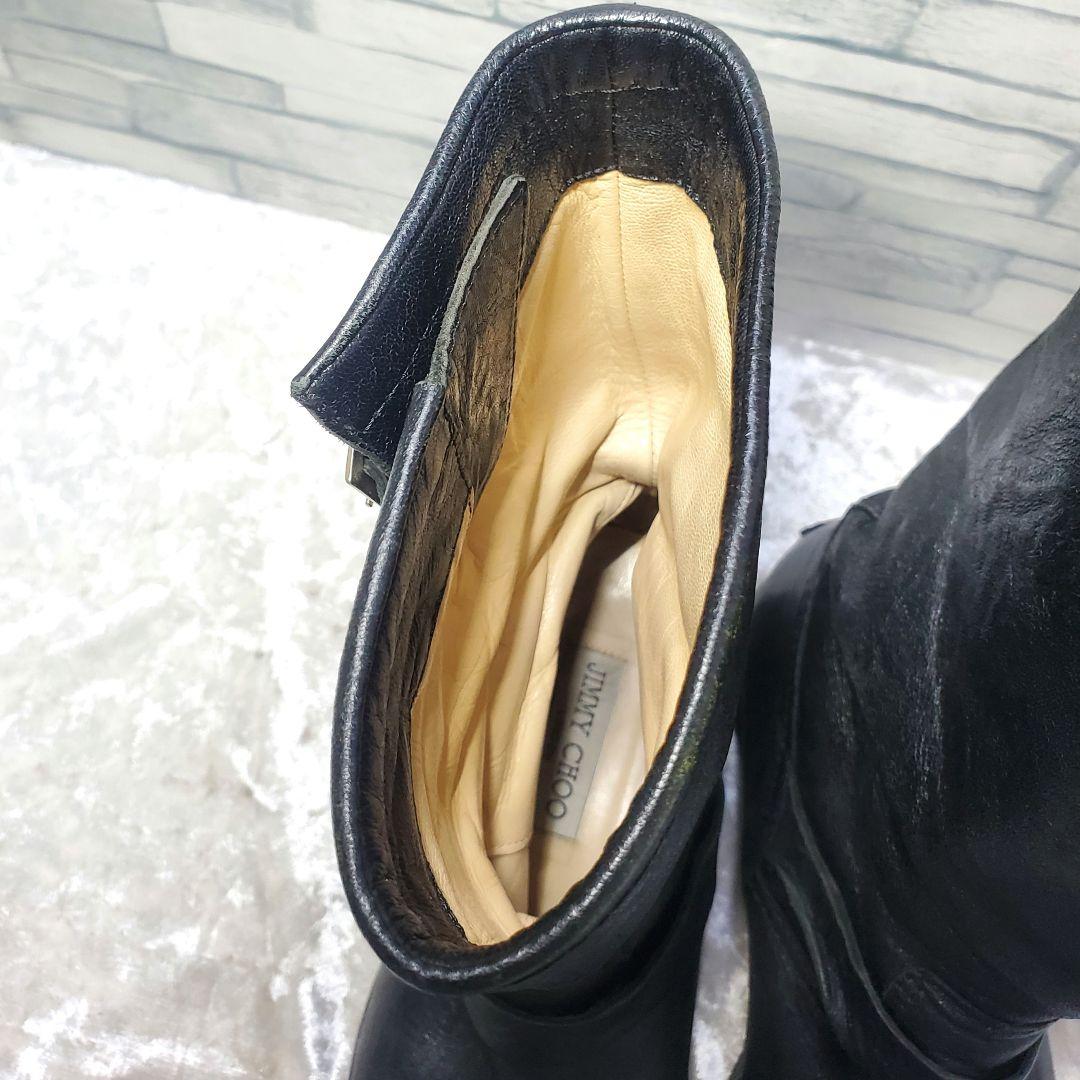 JIMMY CHOO 25.5cm バイカーブーツ 黒 レザー 38.5