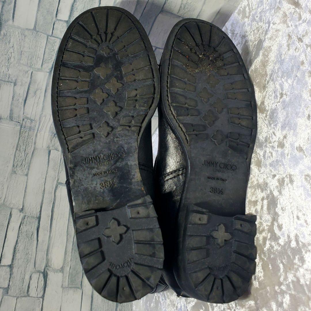 JIMMY CHOO 25.5cm バイカーブーツ 黒 レザー 38.5