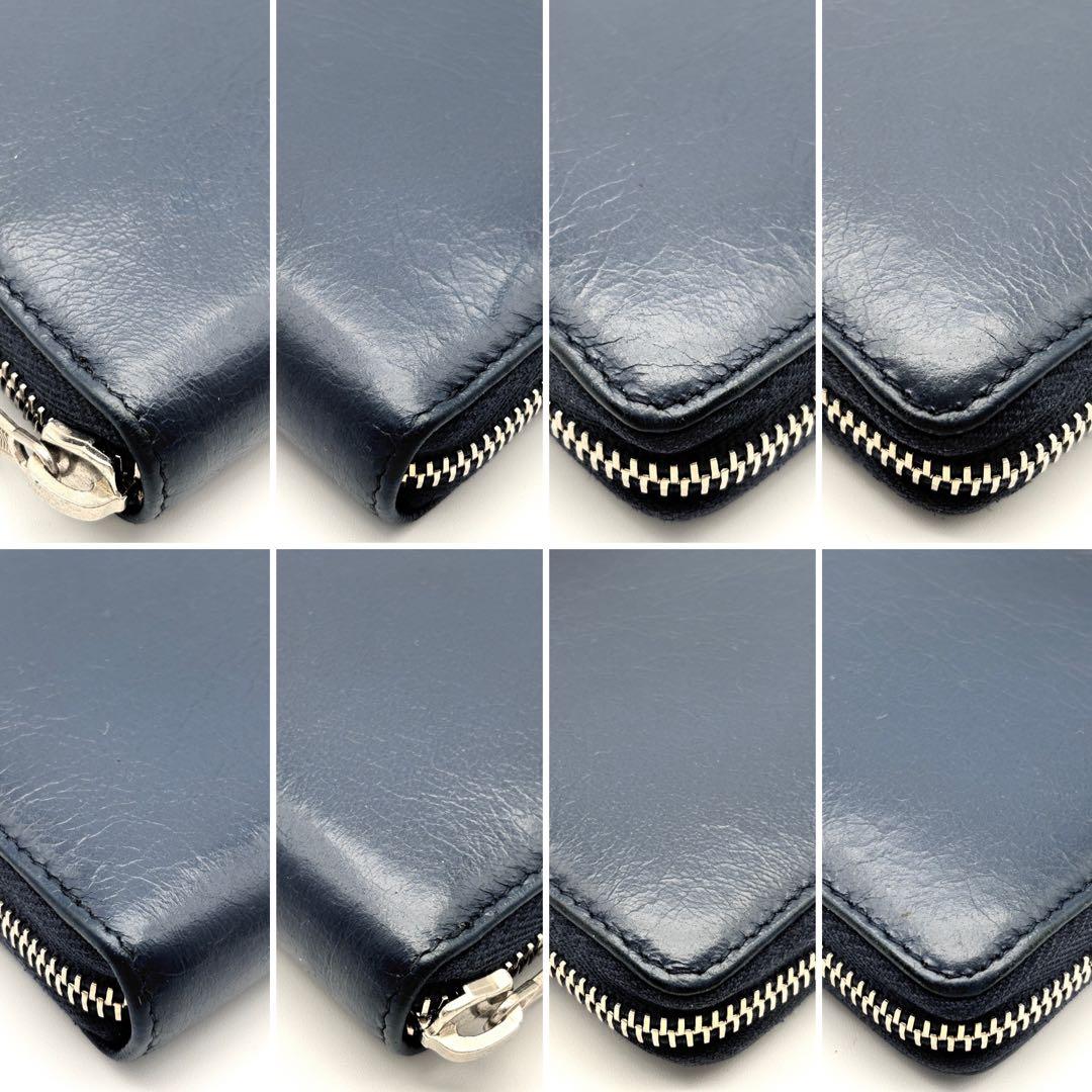 美品 バレンシアガ 長財布 ラウンドファスナー シワ加工 レザー
